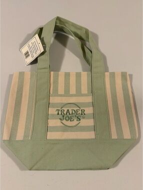 Trader Joe's Green Striped Mini Canvas Tote Bag NWT Reusable Market  Beach Bag